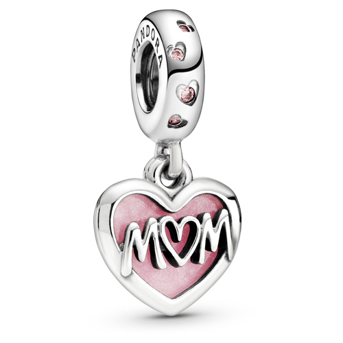 Mum sterling silver dangle with fancy fairy tale pink cubic