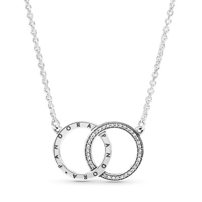 PANDORA LOGO SILVER NECKLACE WITH CLEAR CUBIC ZIRCONIA