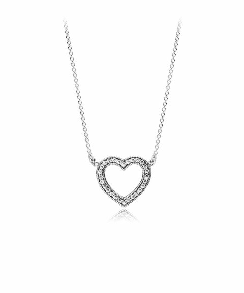 HEART SILVER NECKLACE WITH CLEAR CUBIC ZIRCONIA