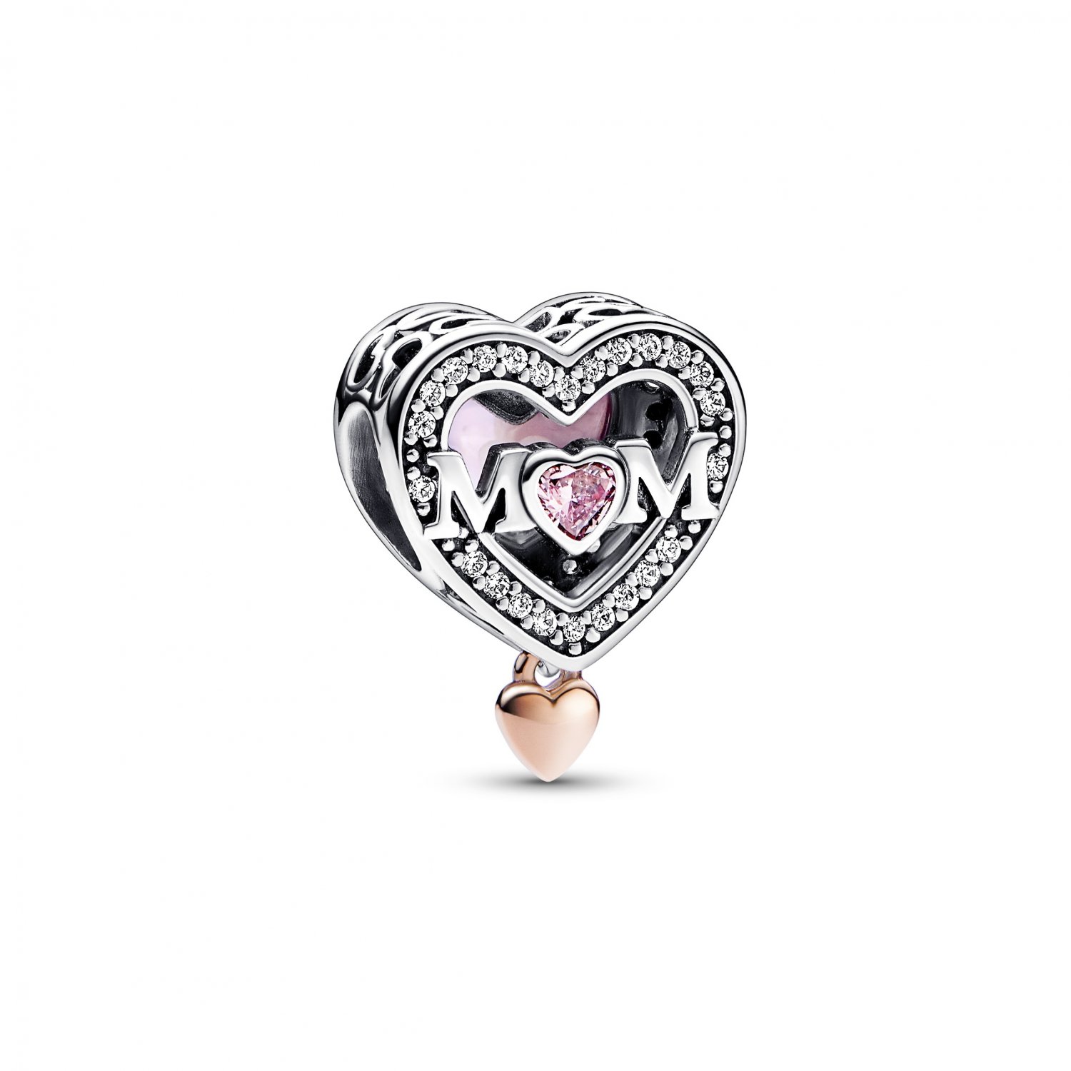 Mum heart sterling silver and 14k rose gold-plated charm wit