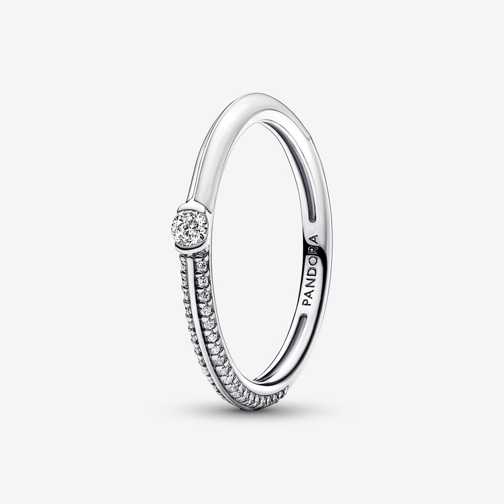 Sterling silver ring with white enamel and clear cubic zirco