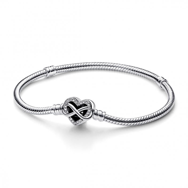 Snake chain sterling silver bracelet with infinity heart cla