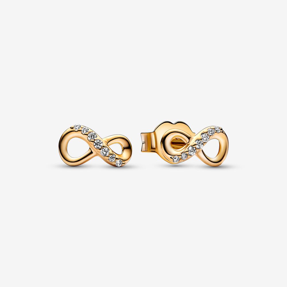 Infinity 14k gold-plated stud earrings with clear cubic zirc