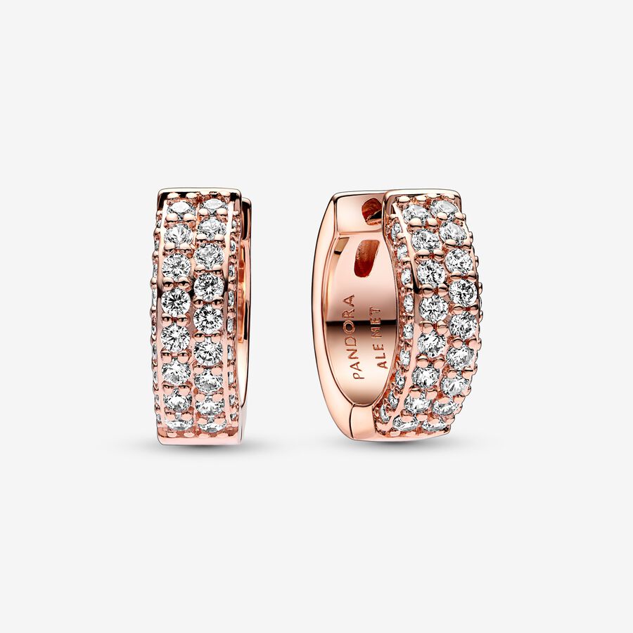 14k Rose gold-plated hoop earrings with clear cubic zirconia
