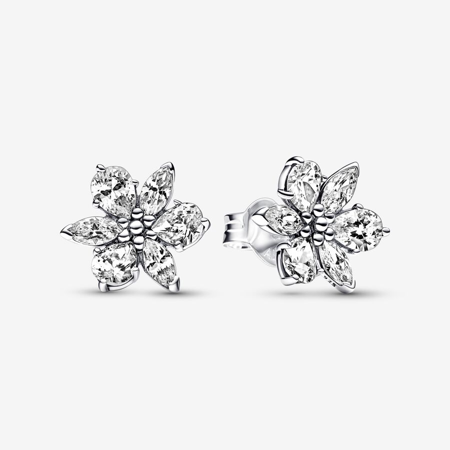 Herbarium cluster sterling silver stud earrings with clear c