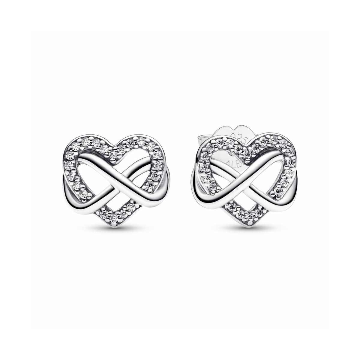 Infinity heart sterling silver stud earrings with clear cubi