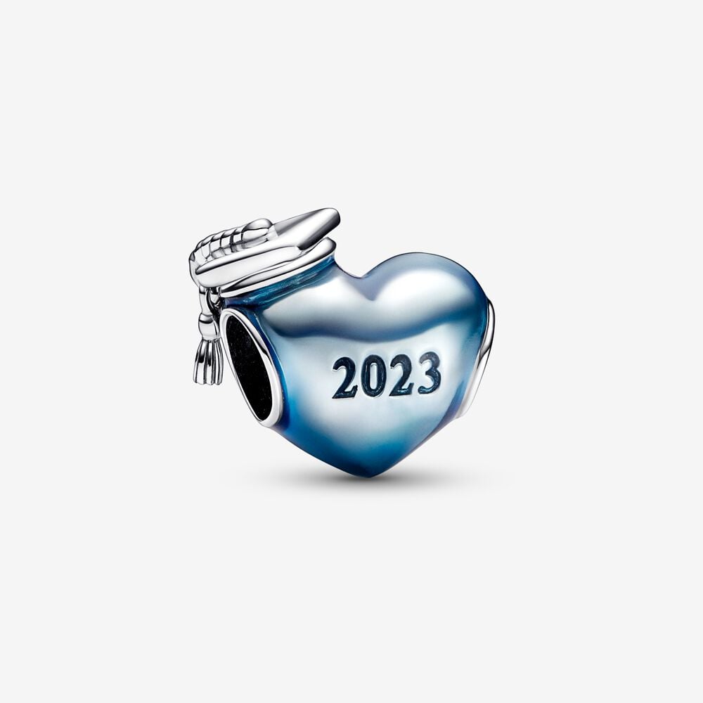 Graduation 2023 heart sterling silver charm with blue enamel