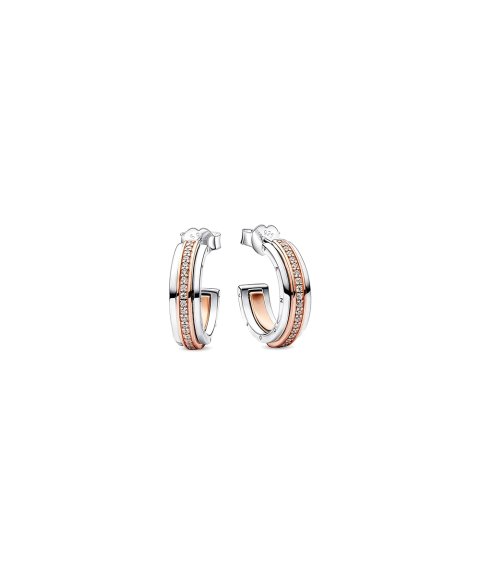 PANDORA LOGO STERLING SILVER AND 14K ROSE GOLD-PLATED HOOP E